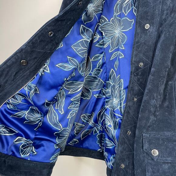 Isaac Mizrahi Live Blue Suede Leather Moto Jacket Coat Fall Winter Womens 22W 22 - Picture 8 of 13